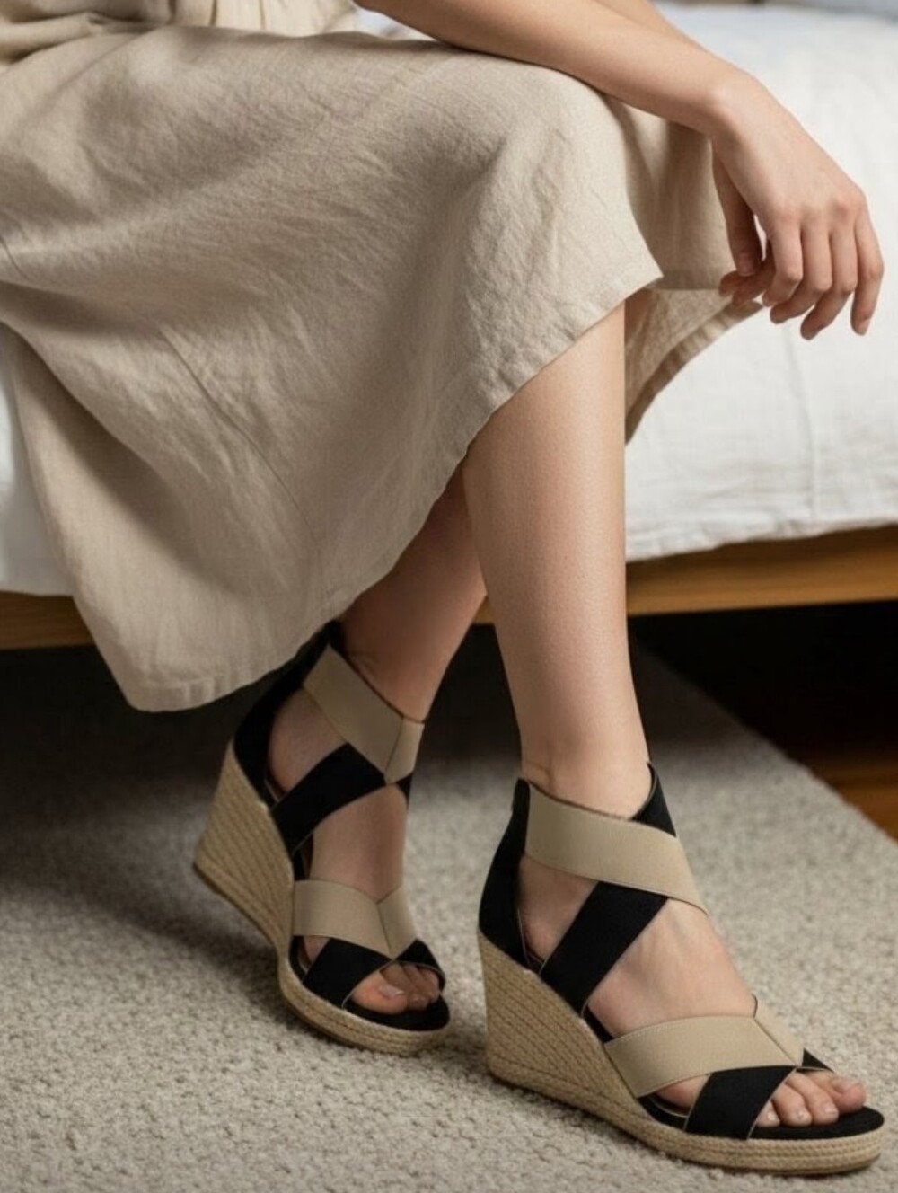 Impo | Black & Tan Espadrille Wedge Sandals 8.5 Women's